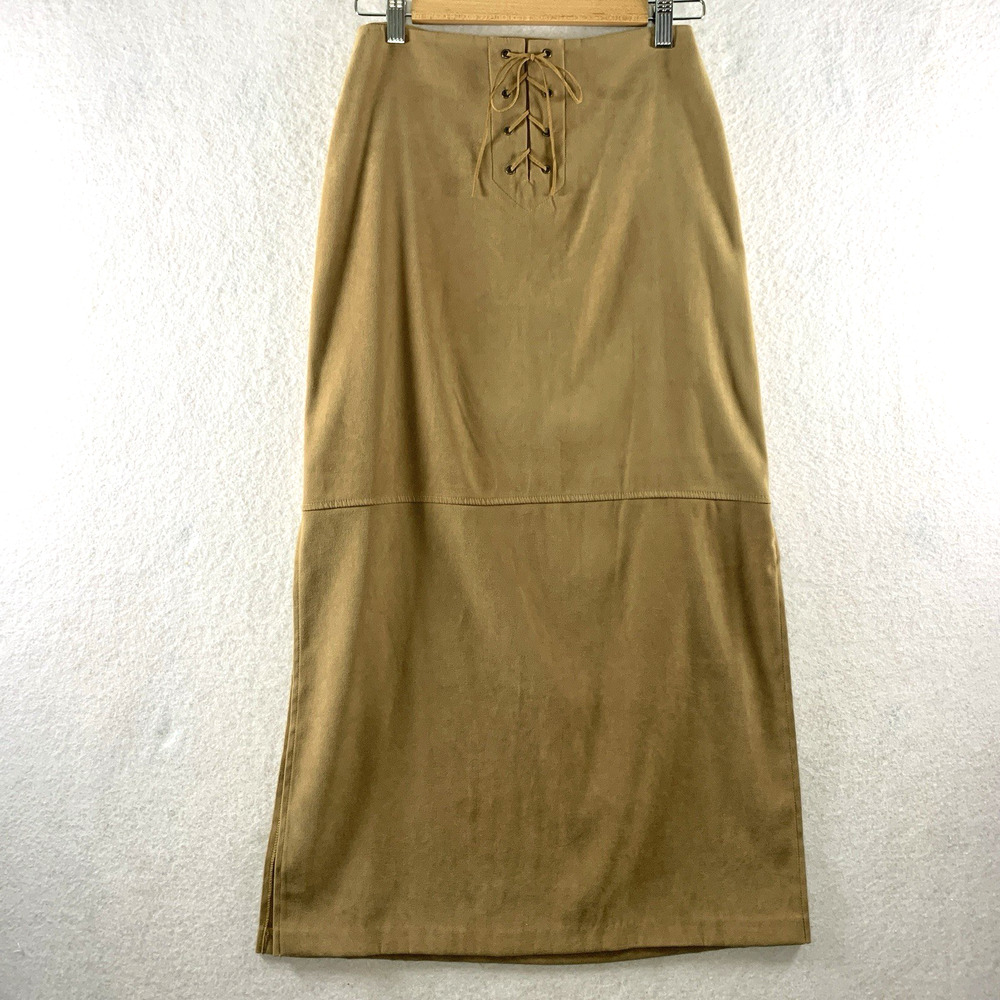 Vintage Exact Change Womens Faux Suede Lace Up Midi Skirt Sz 3 Western‎ Boho Y2K